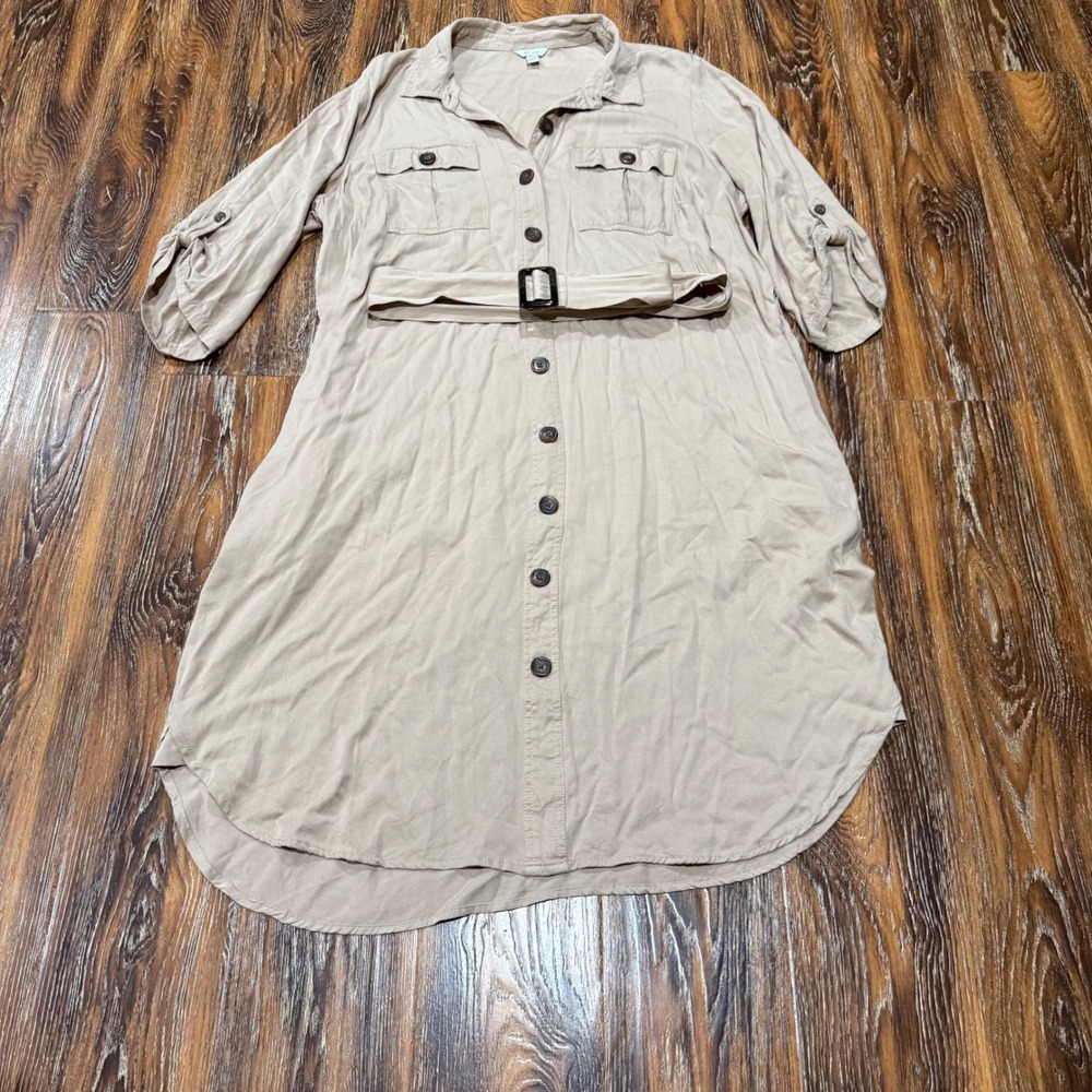 Est. 1946 18/20W Shirt Dress Womens Beige Utility Belted Roll Tab Sleeve Safari